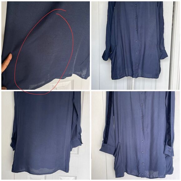 Zara Basic Z1975 Denim Small Shirt Blue Long Sleeve Button Up Velvet Decorative - Picture 9 of 16